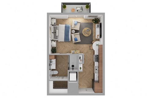 Floor plan for studio, 1 bath, 468 sqft